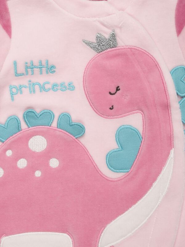 Girls Medium Pink Velour Front Opening Babysuit image number null